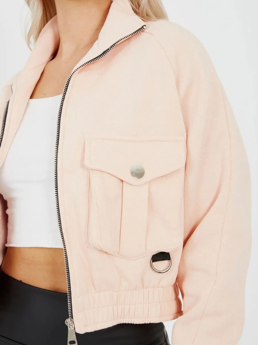 Linda Utility Pocket Thick Cropped Jacket In Pink