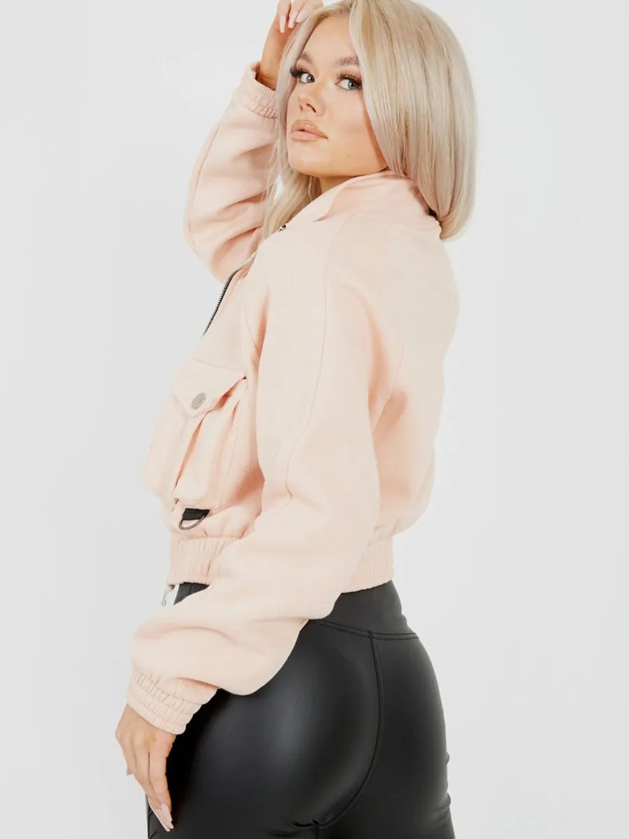 Linda Utility Pocket Thick Cropped Jacket In Pink