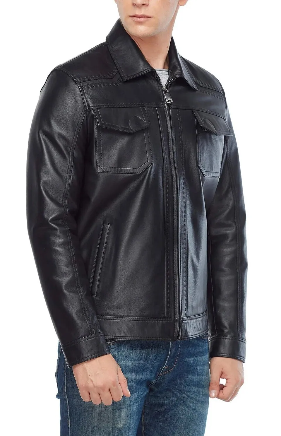 Mens Black Leather Motorcycle Jacket
