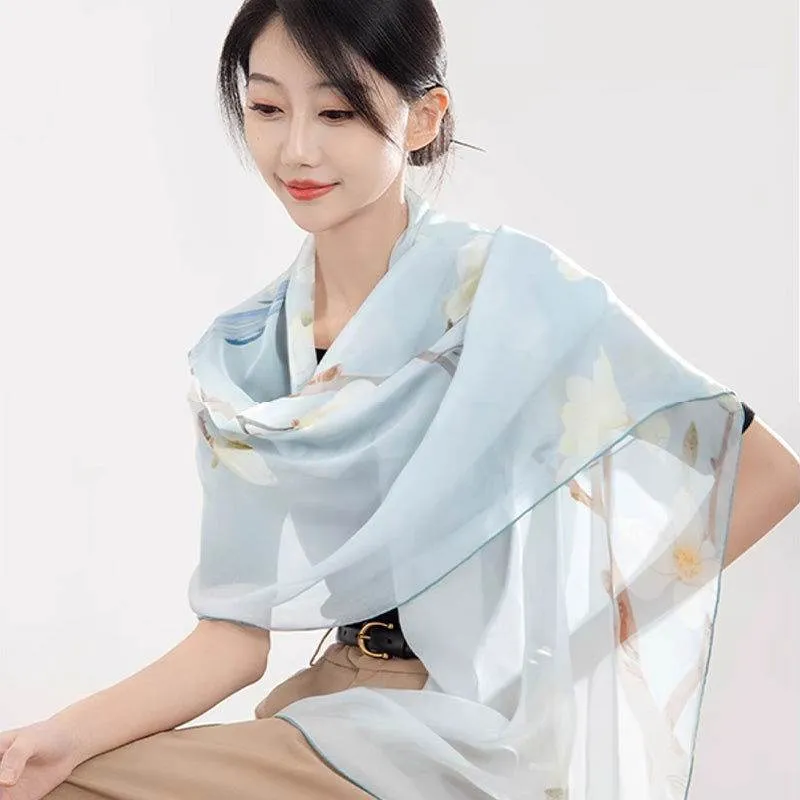 Mulberry Silk Elegant Shawl Flourishing Blossoms 186x52cm