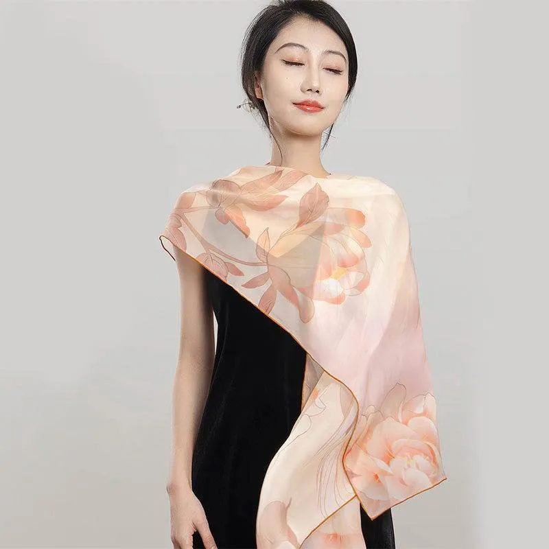 Mulberry Silk Elegant Shawl Flourishing Blossoms 186x52cm
