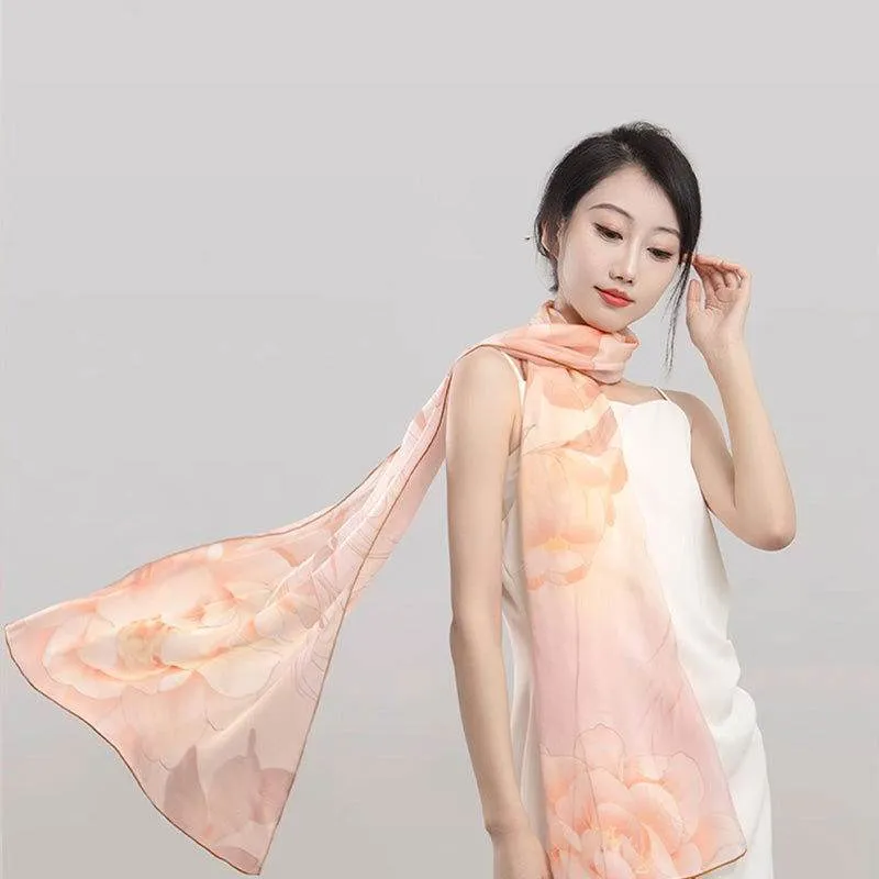 Mulberry Silk Elegant Shawl Flourishing Blossoms 186x52cm