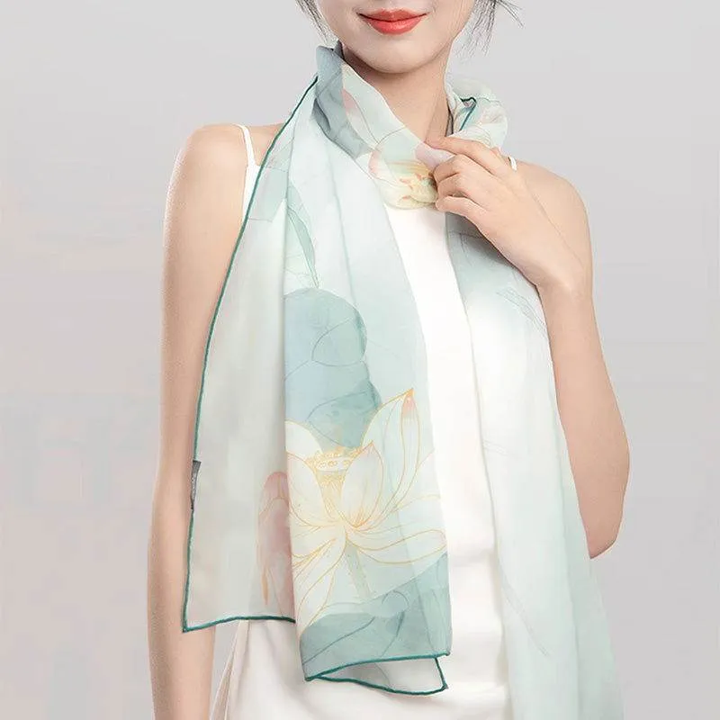Mulberry Silk Elegant Shawl Flourishing Blossoms 186x52cm