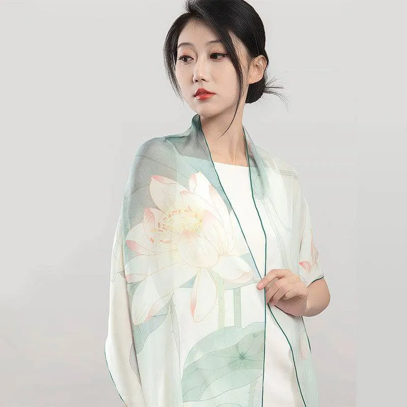 Mulberry Silk Elegant Shawl Flourishing Blossoms 186x52cm