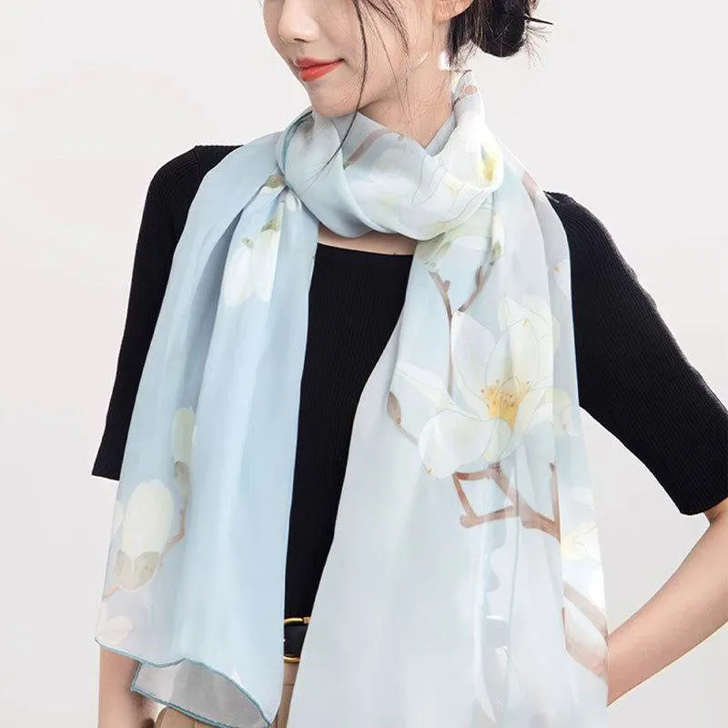 Mulberry Silk Elegant Shawl Flourishing Blossoms 186x52cm