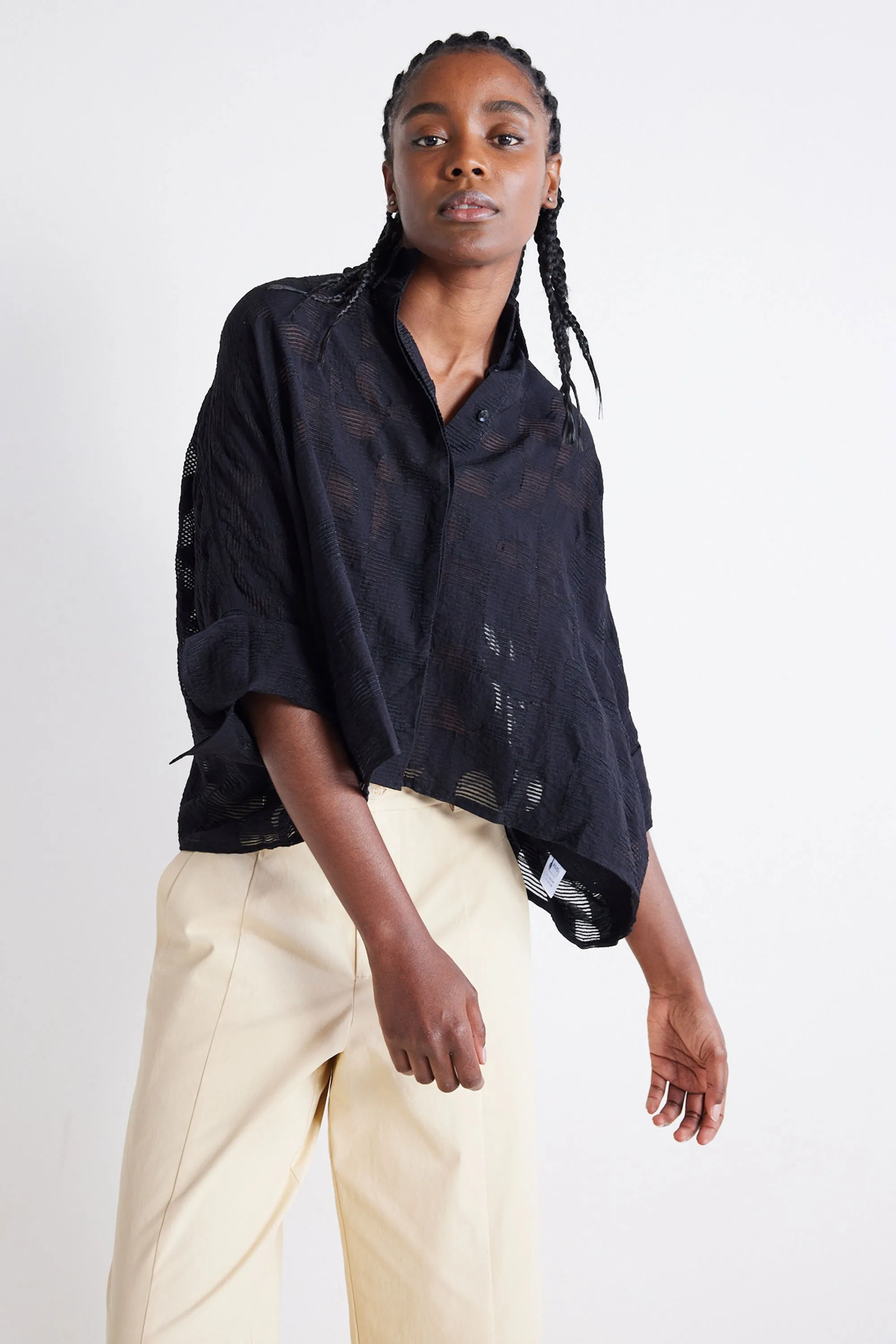 Oversized Geo Sheer Cropped Blouse