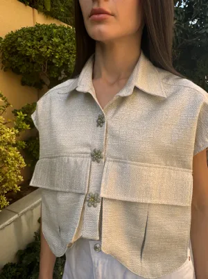 OVERSIZED Pockets Vest Metallic Silver