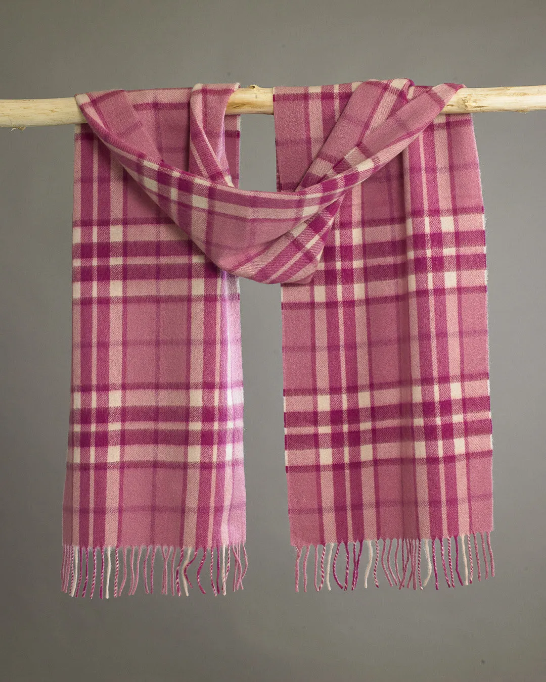 Pink Thomson Tartan Wide Cashmere Scarf