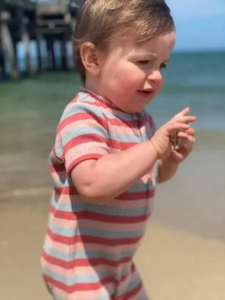 Pink/grey ribbed henley romper | Me & Henry