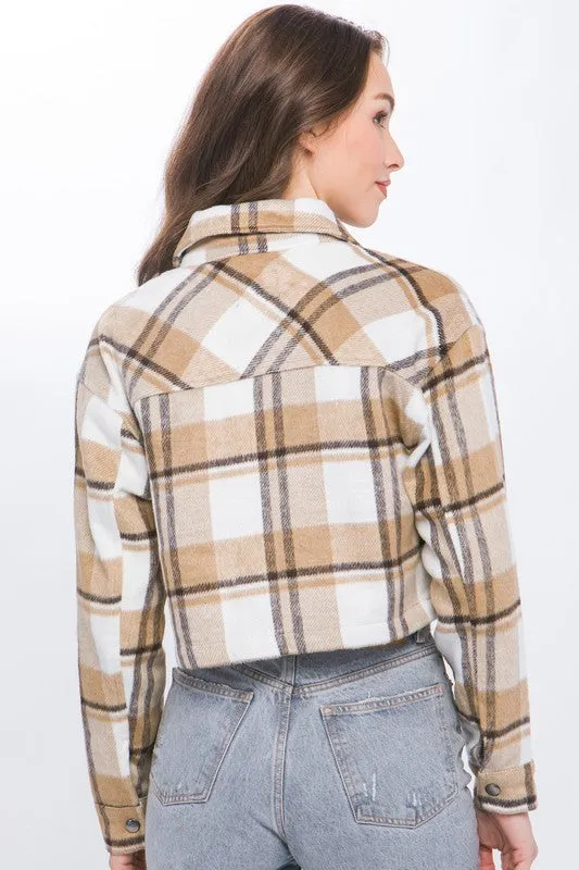 Plaid Cropped Button Down Jacket