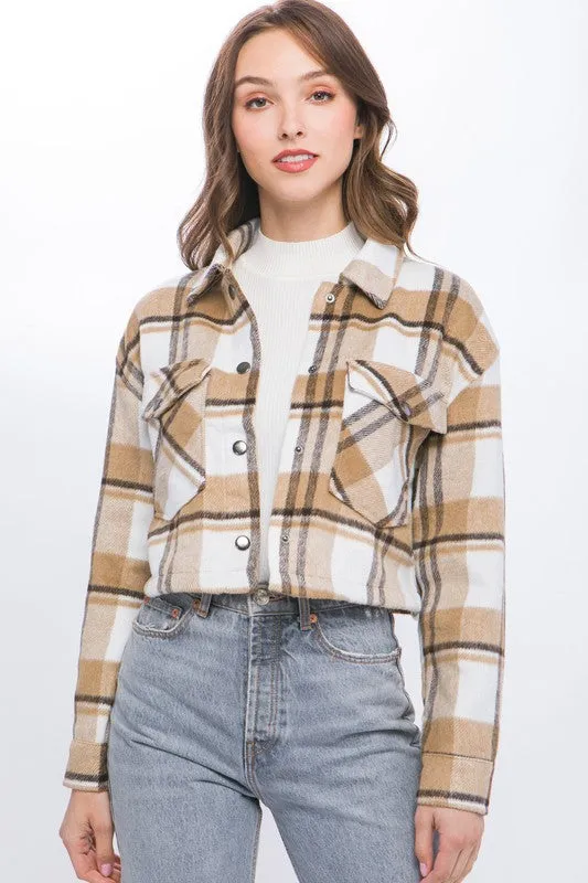 Plaid Cropped Button Down Jacket