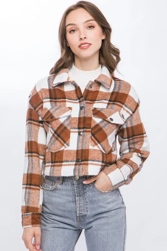 Plaid Cropped Button Down Jacket