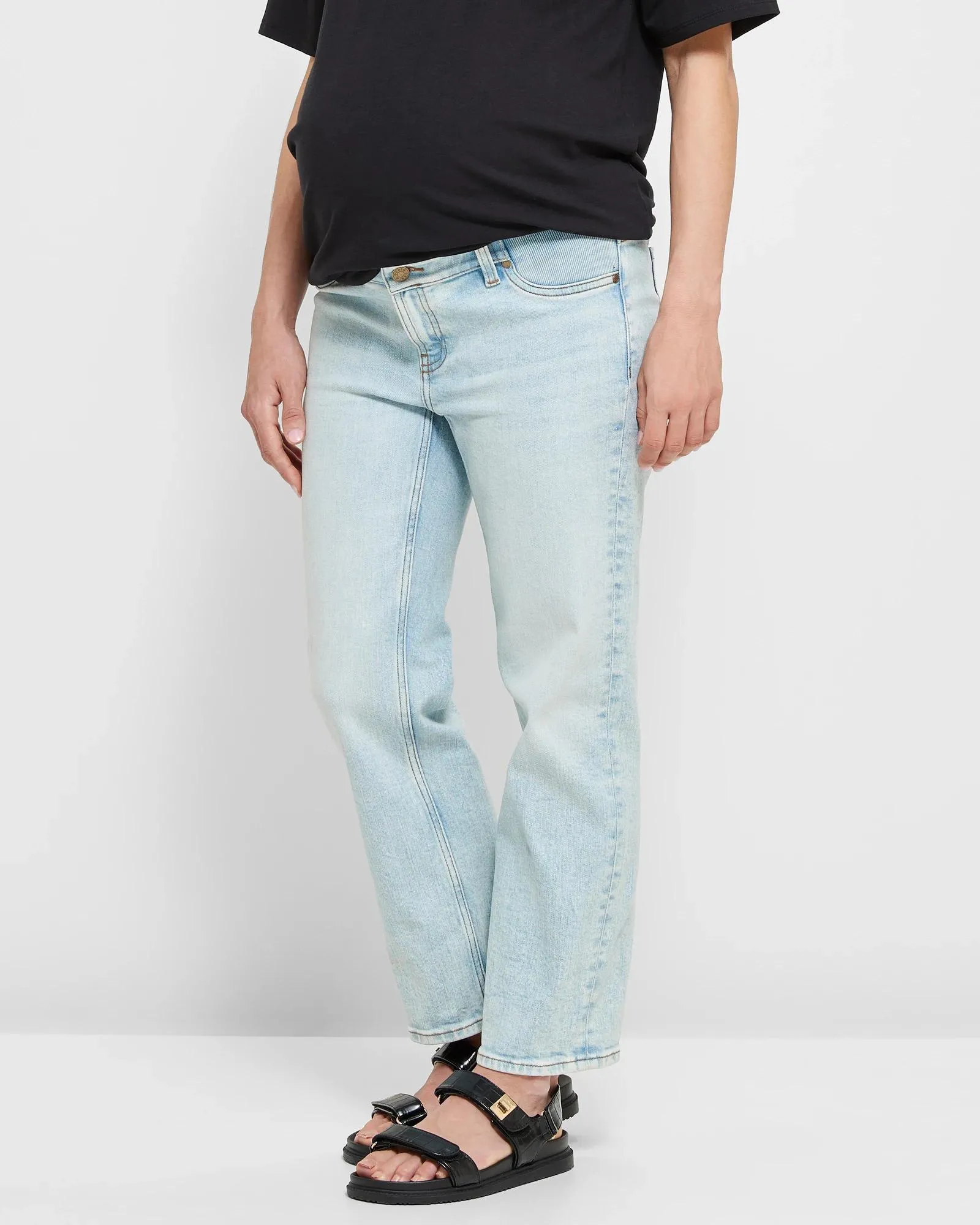 popular  Maternity Straight Leg Crop Length Denim Jeans