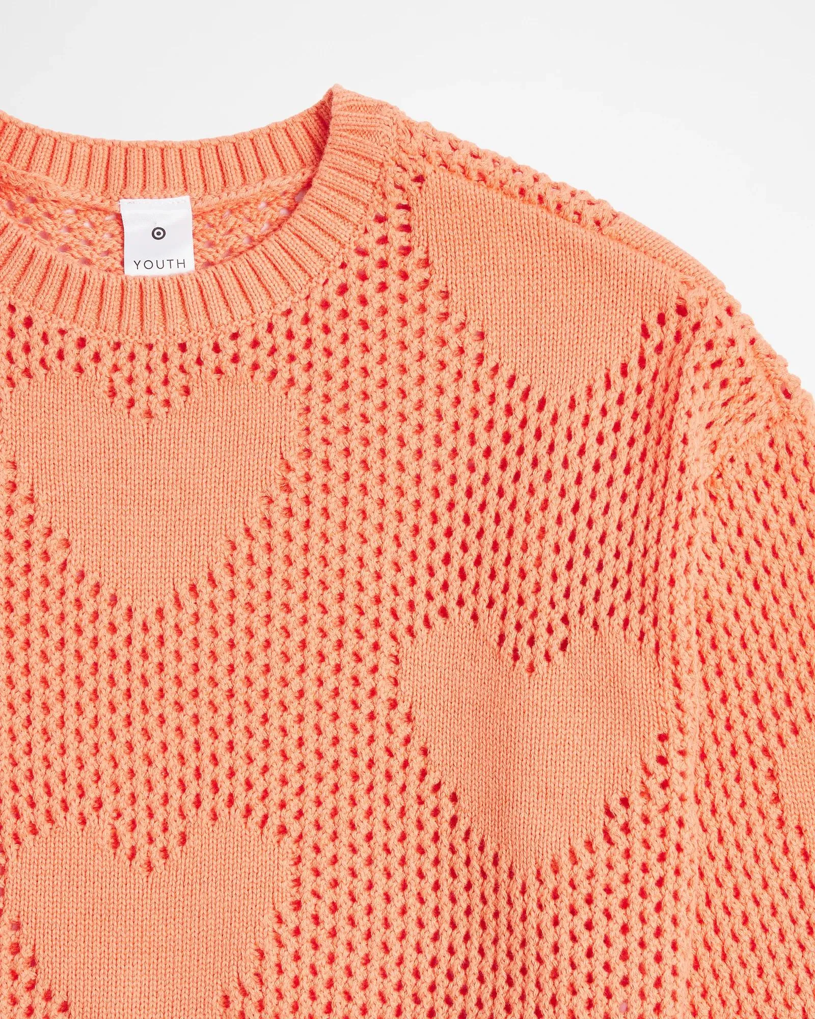 popular  Open Knit Crew Neck Jumper - Orange