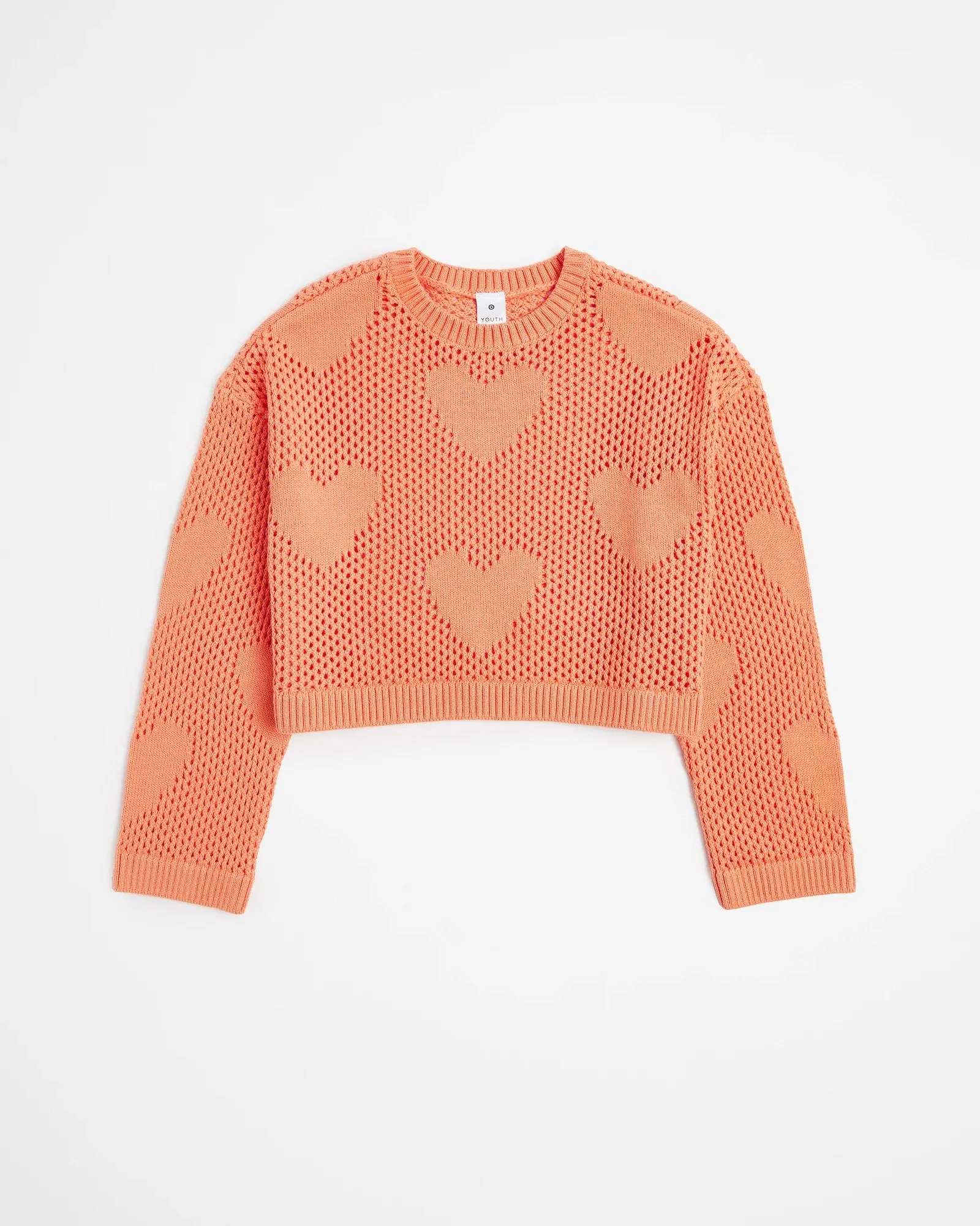 popular  Open Knit Crew Neck Jumper - Orange