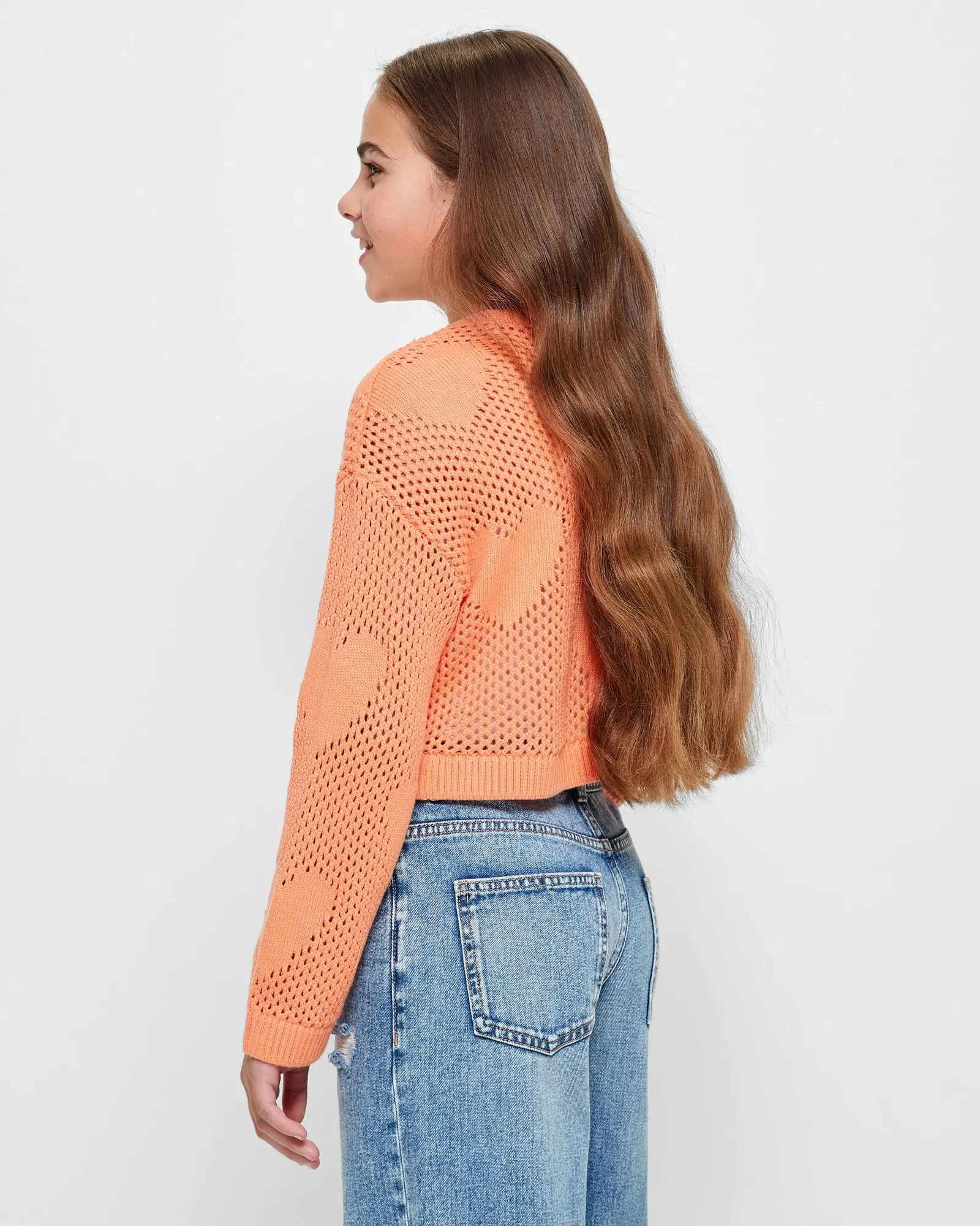 popular  Open Knit Crew Neck Jumper - Orange
