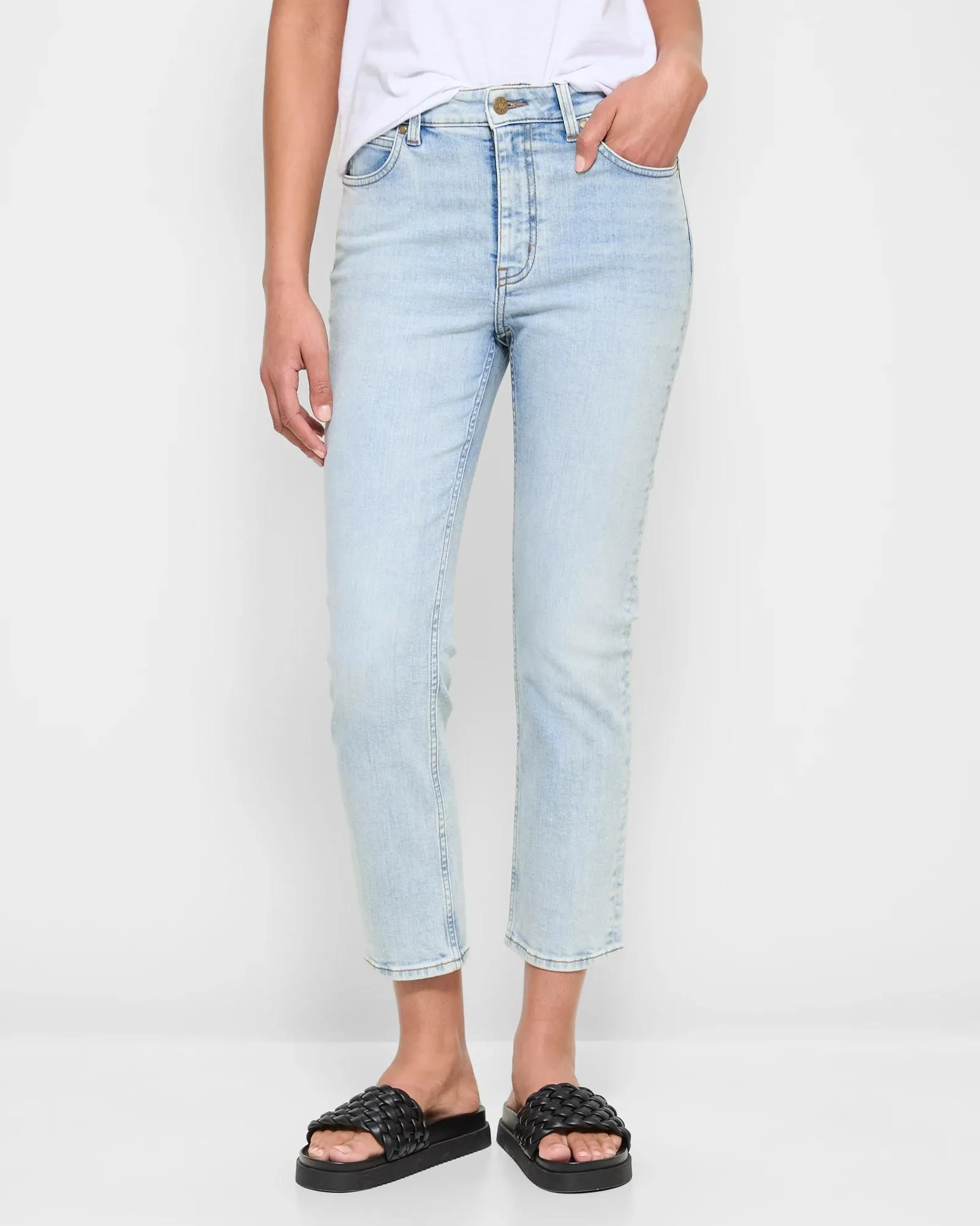 popular  Straight High Rise Crop Length Denim Jeans