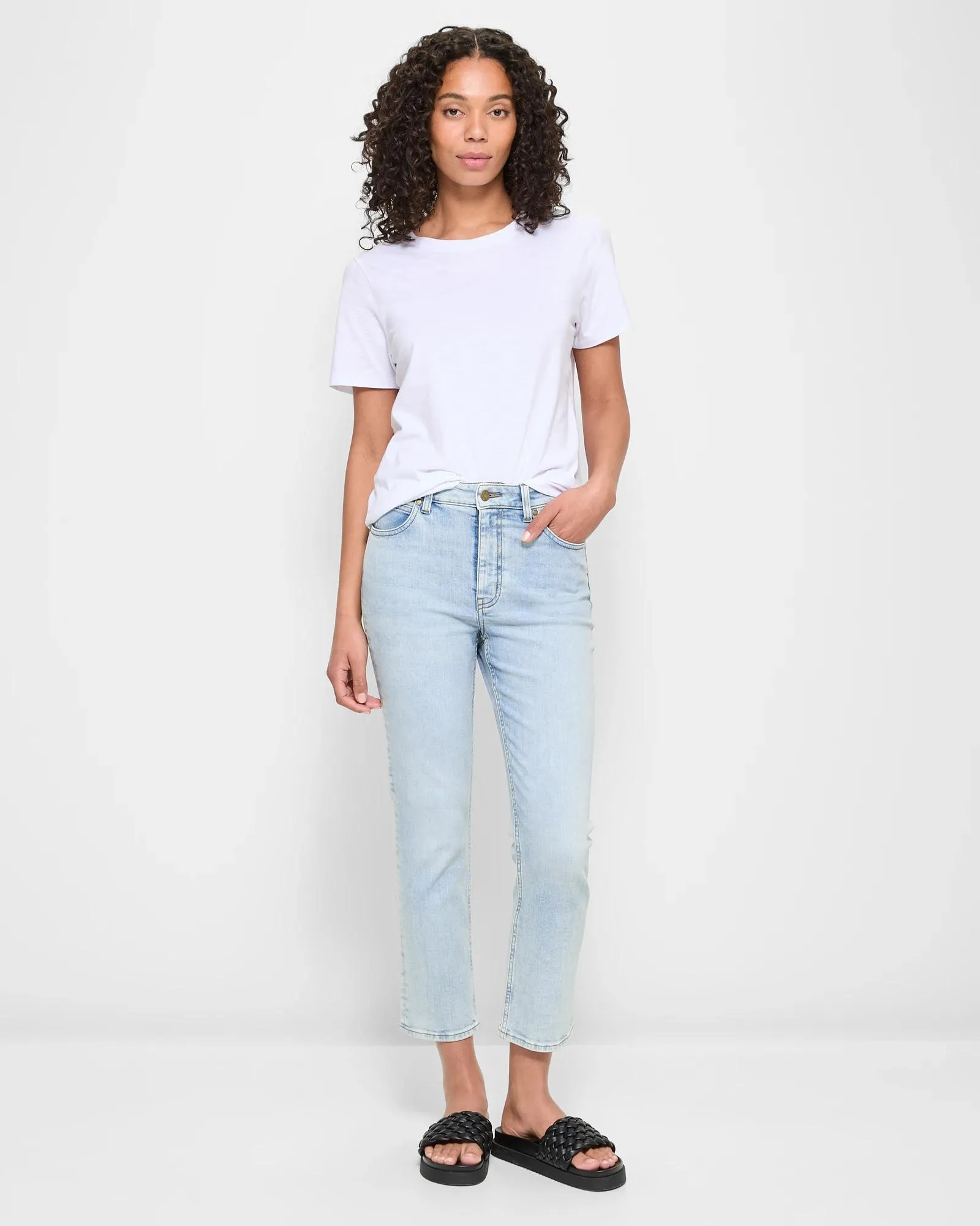 popular  Straight High Rise Crop Length Denim Jeans