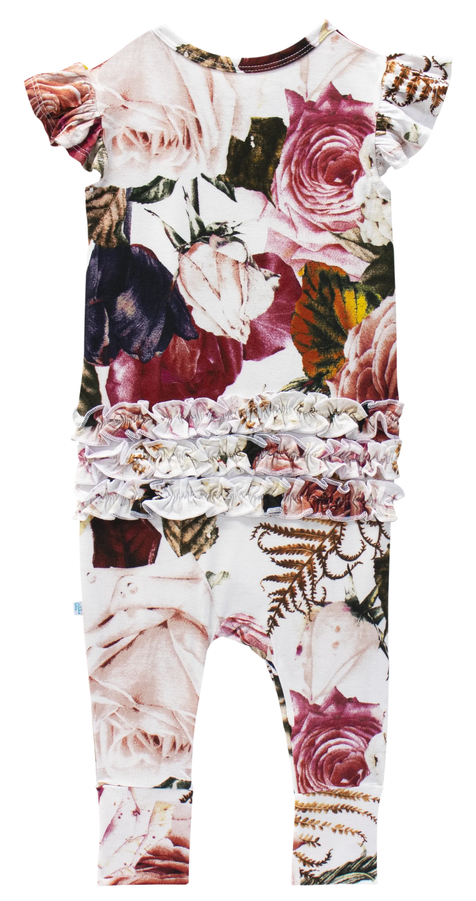 Posh Peanut Black Rose Ruffled Capsleeve Romper