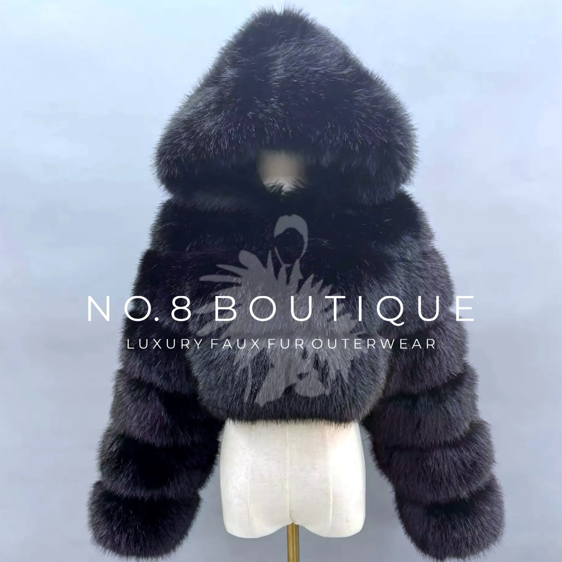 Premium Cropped Hooded Faux Fur Jacket