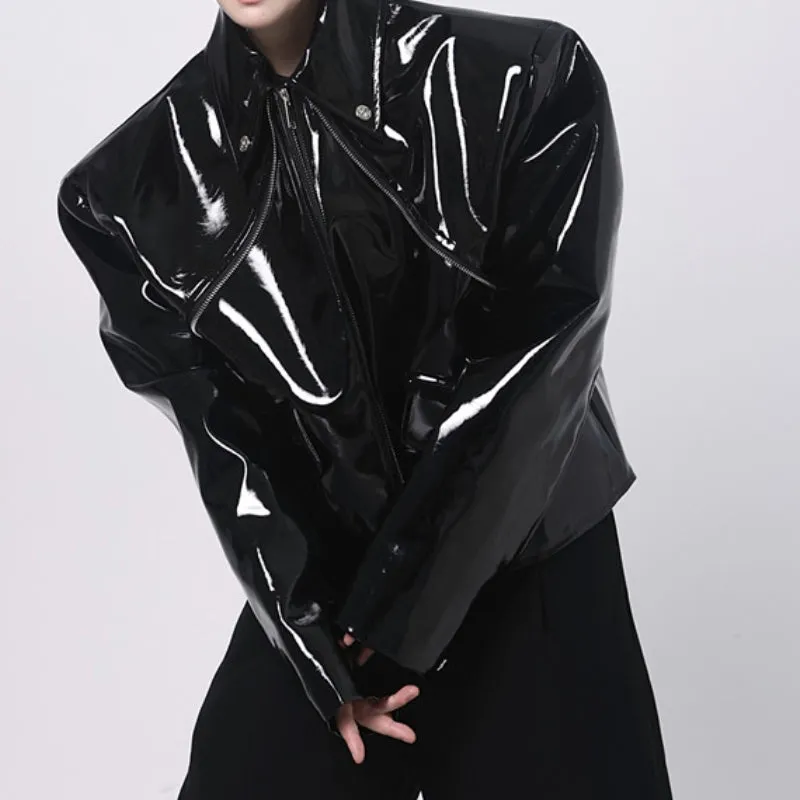 PU Glossy-leather Cropped Jacket