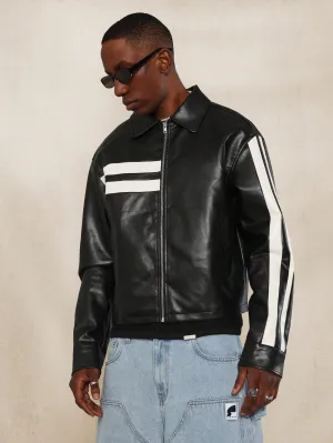PU Striped Cropped Worker Jacket