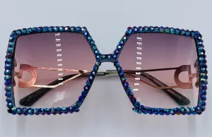 Purple Sparkly Retro Square Sunglasses