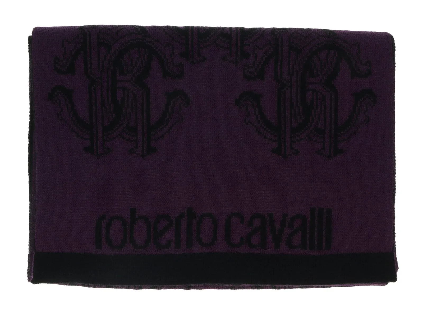 Roberto Cavalli ESZ028 03000 Purple Wool Blend Logo Mens Scarf