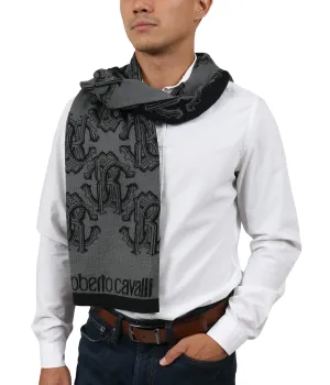 Roberto Cavalli ESZ028 05001 Grey Wool Blend Logo Mens Scarf