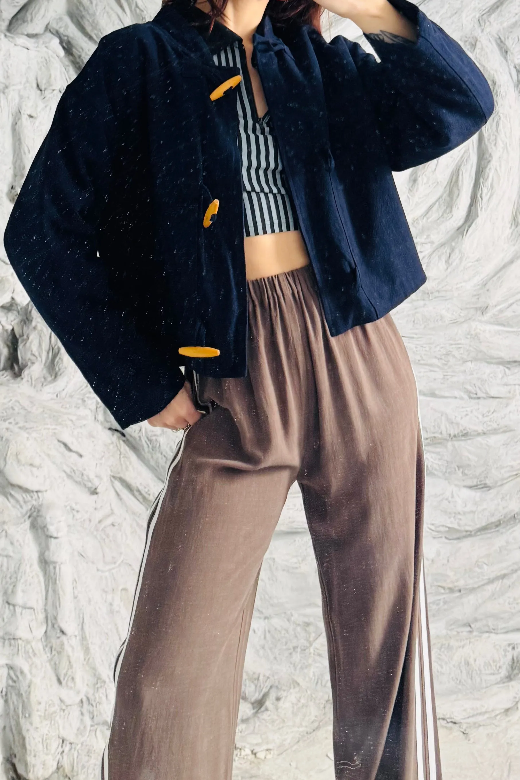 SAMPLE #347 - S Linen Navy Crop Jacket