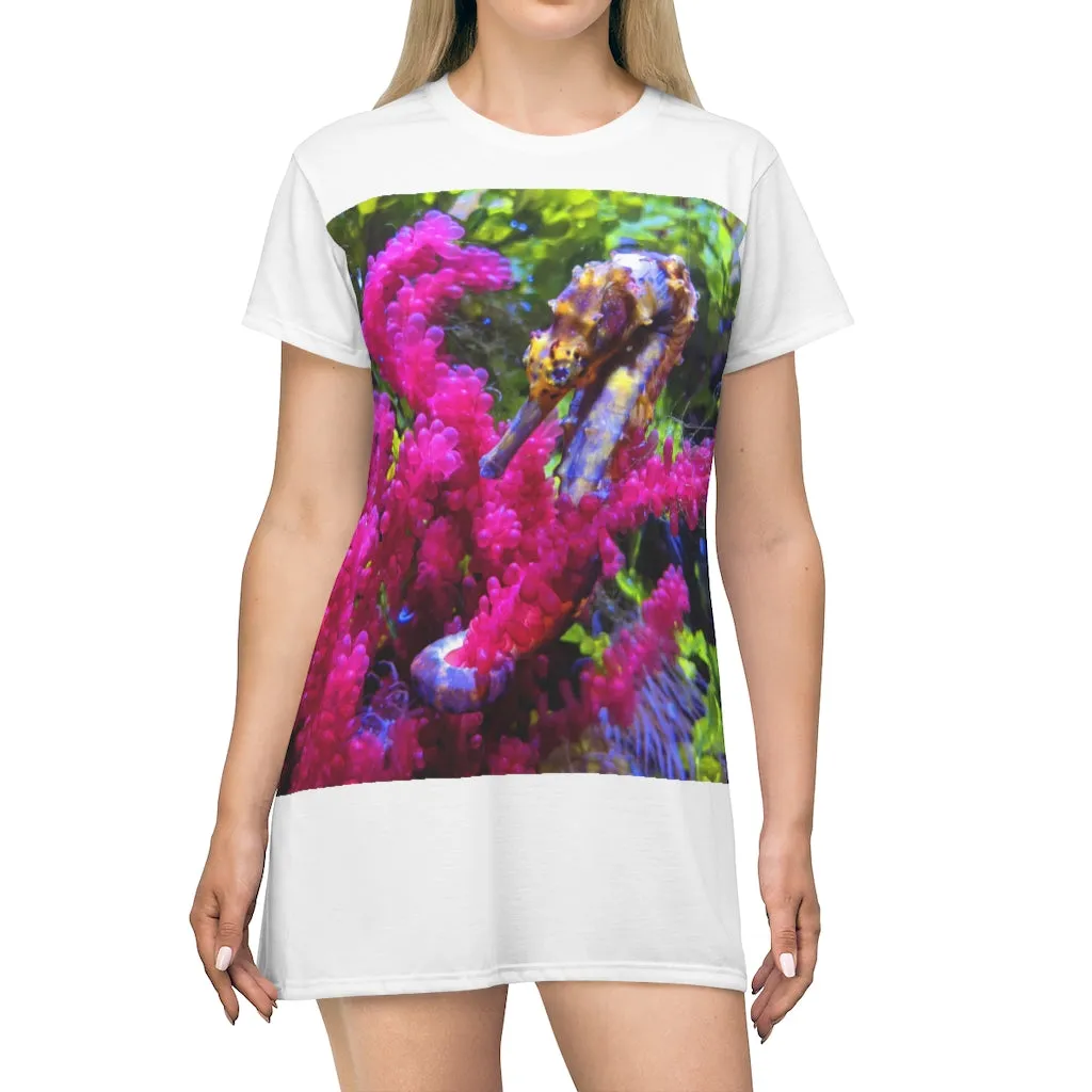 Seahorse All Over Print T-Shirt Dress