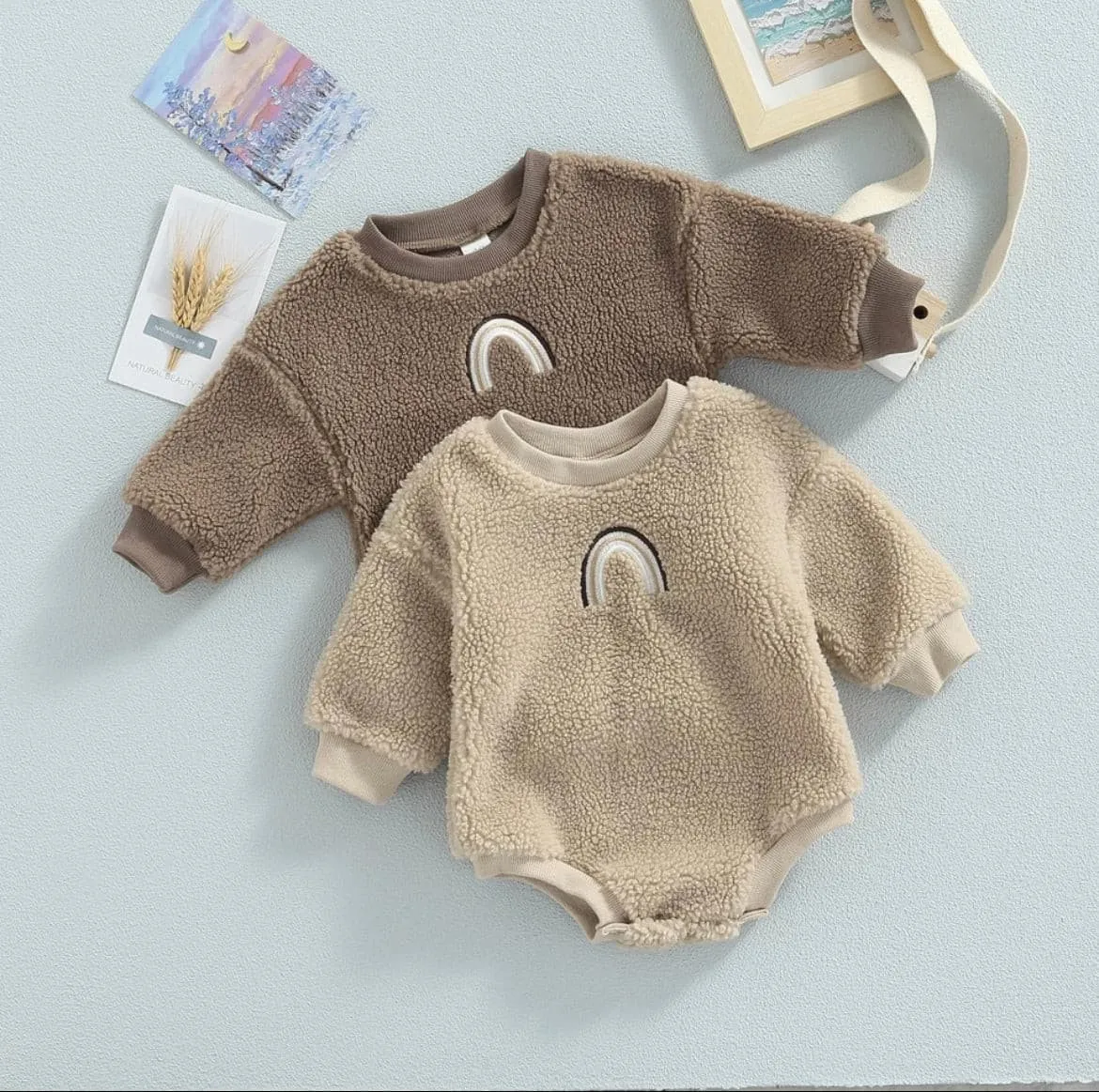 Sherpa Rainbow Sweater Romper - Taupe