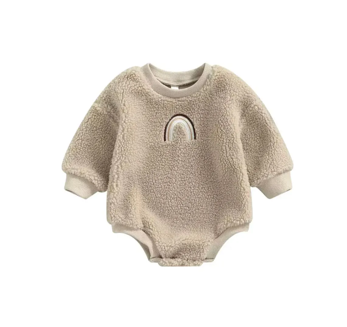 Sherpa Rainbow Sweater Romper - Taupe
