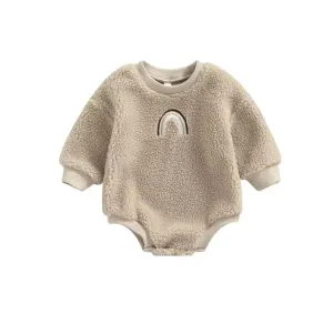 Sherpa Rainbow Sweater Romper - Taupe
