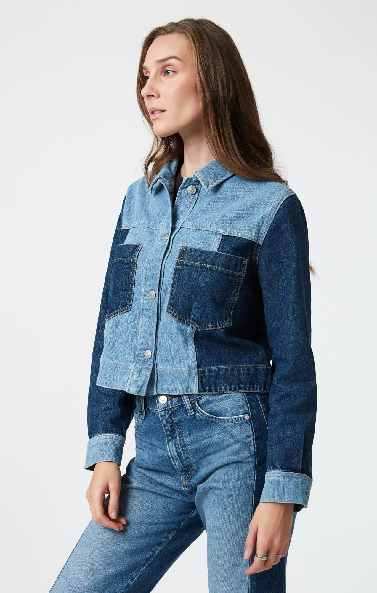 TANYA DENIM JACKET IN MIX BLUE BLOCKING