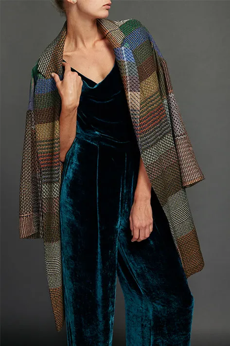 Teal Vintage Velvet Cowl Neck Jumpsuit