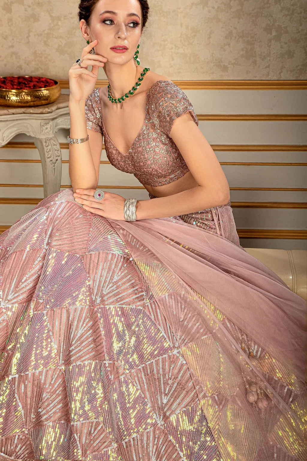 Trendy embroidered top and skirt