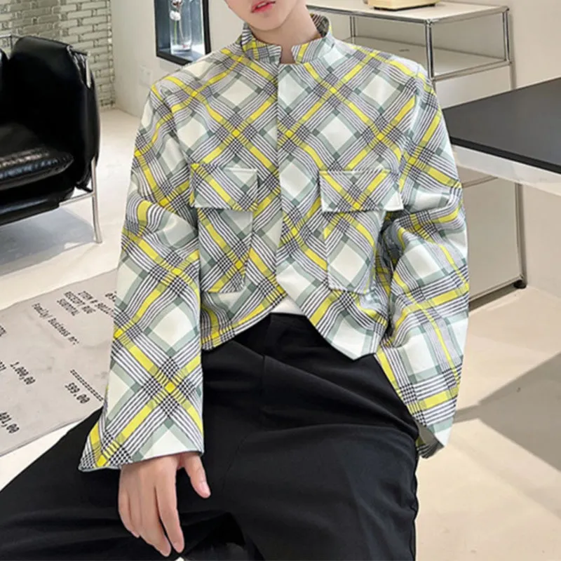 Twill Check Cropped Jacket Blazer
