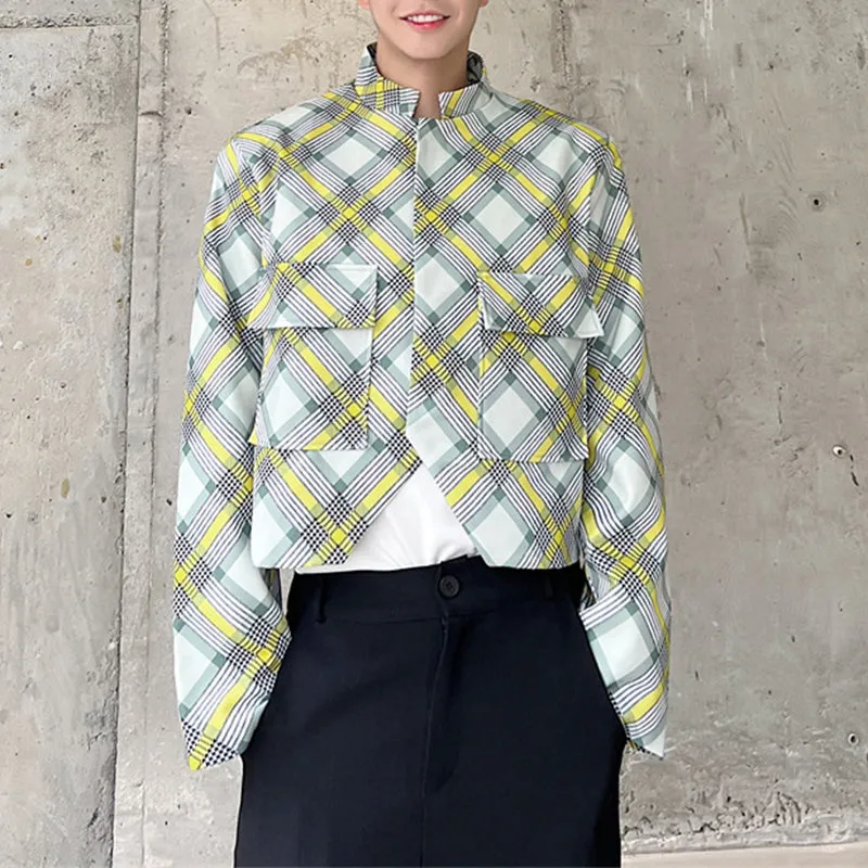 Twill Check Cropped Jacket Blazer