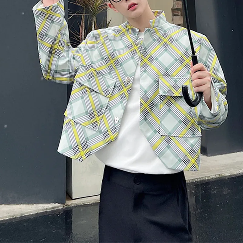 Twill Check Cropped Jacket Blazer