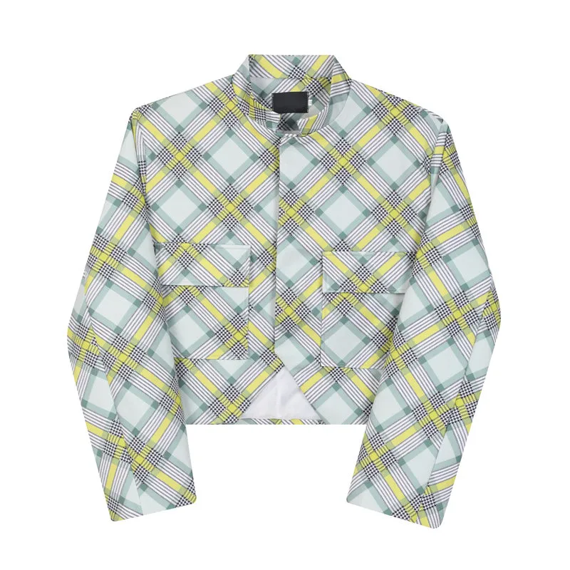 Twill Check Cropped Jacket Blazer