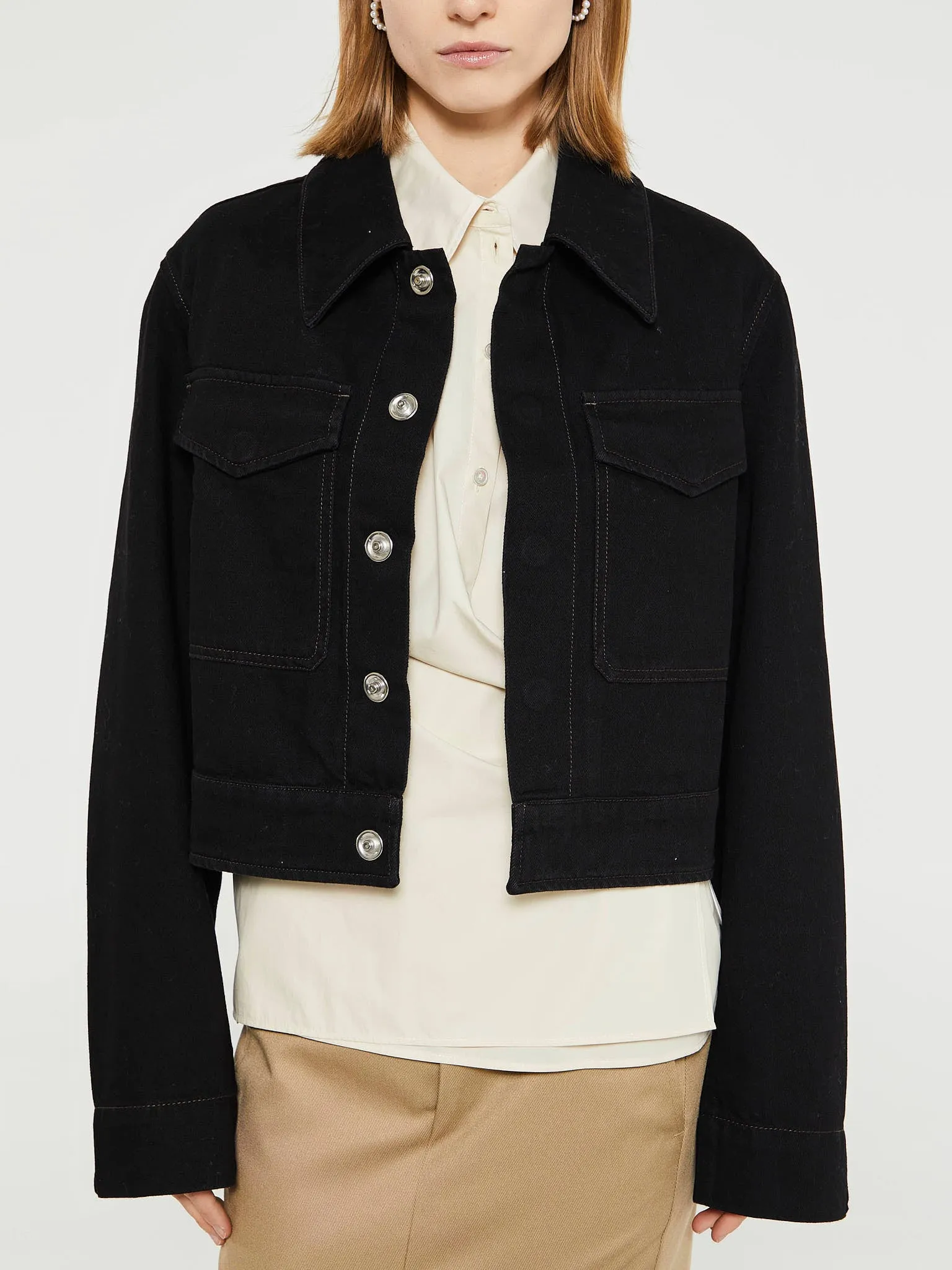 Two Pocket Cropped Jacket in Black