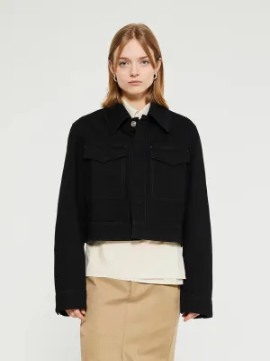 Two Pocket Cropped Jacket in Black