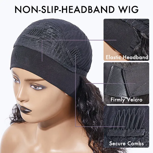 Weekly Special | Natural Black Jerry Curly No Lace Glueless Free Part Long Headband Wig 100% Human Hair (Get Free Trendy Headbands)