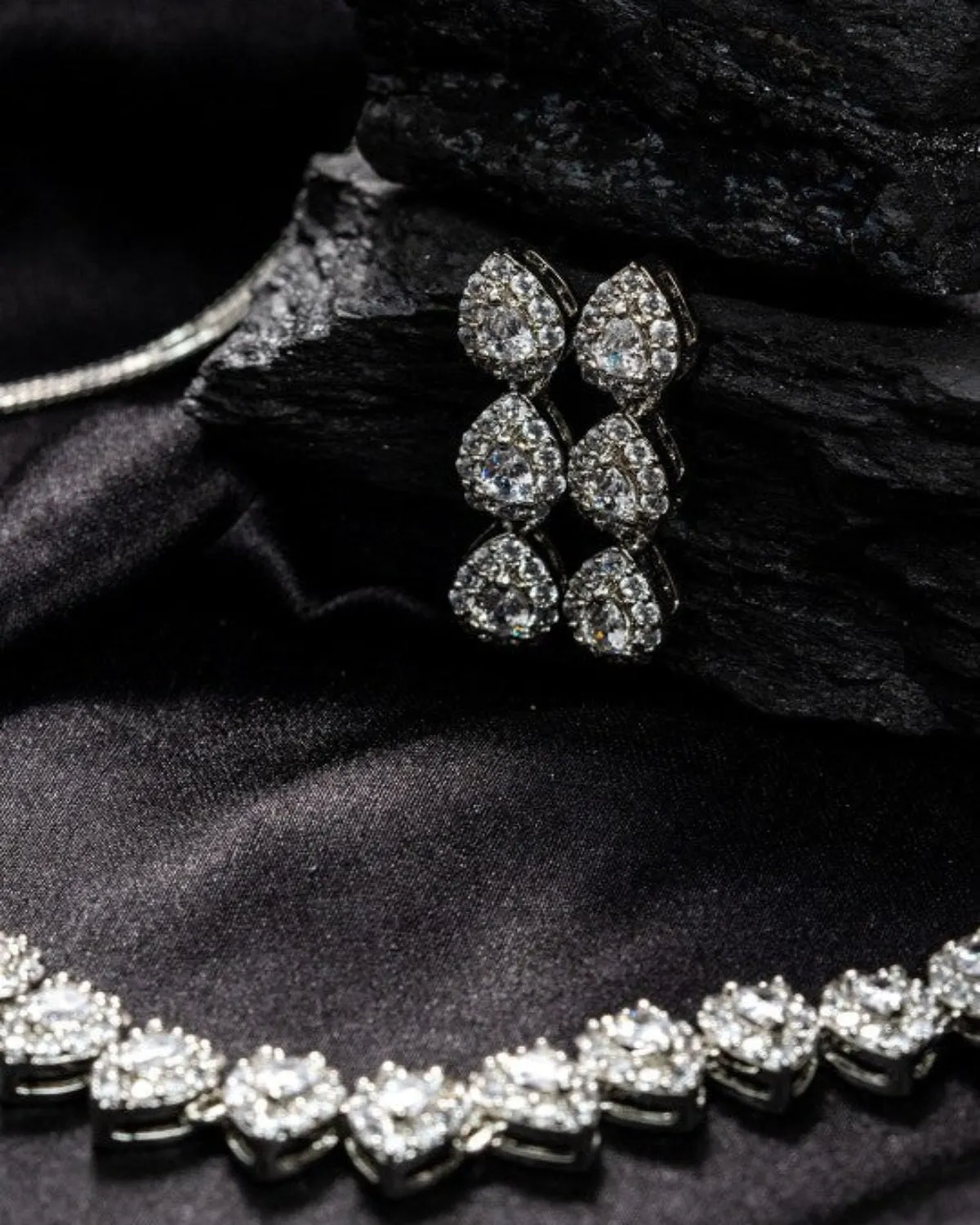 Zevarly Rhodium-Plated Cubic Zirconia-Studded Jewellery Set