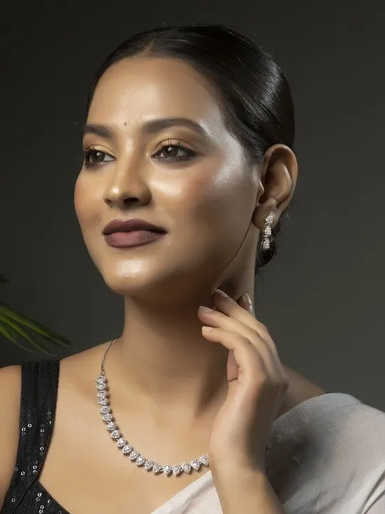 Zevarly Rhodium-Plated Cubic Zirconia-Studded Jewellery Set