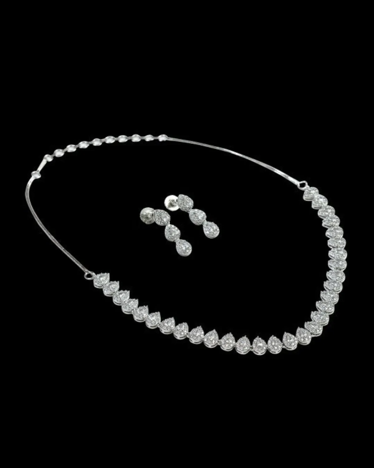 Zevarly Rhodium-Plated Cubic Zirconia-Studded Jewellery Set